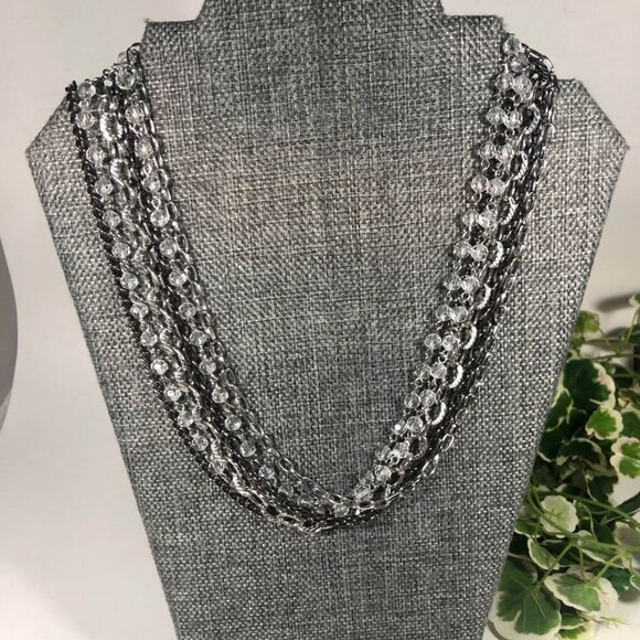 Cookie Lee Multi Strand Necklace Clear Beads Silver Tone Fashion Statement - Picture 1 of 5